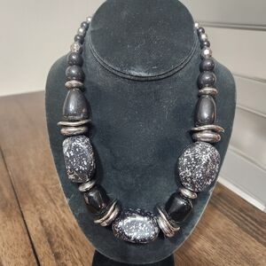 Fashion Jewelry Black and Silver Statement Necklace